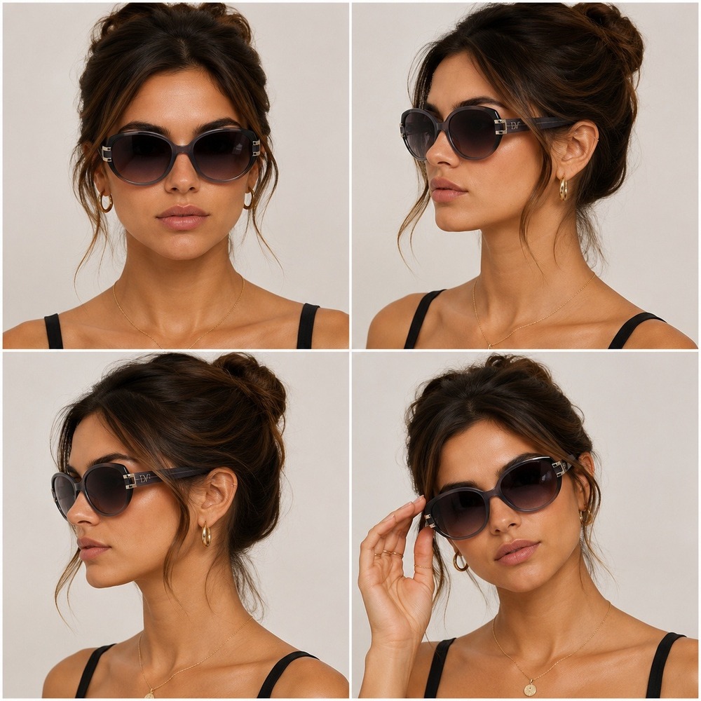 Diane von Furstenberg DVF Grey Oval Gradient Sunglasses oversized retro cat eye